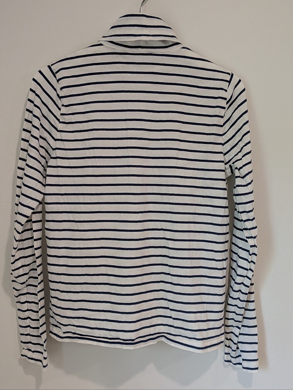 J.Crew Turtleneck Top Women (L) White Navy Stripe Long Sleeve Cotton Nautical - Picture 2 of 7